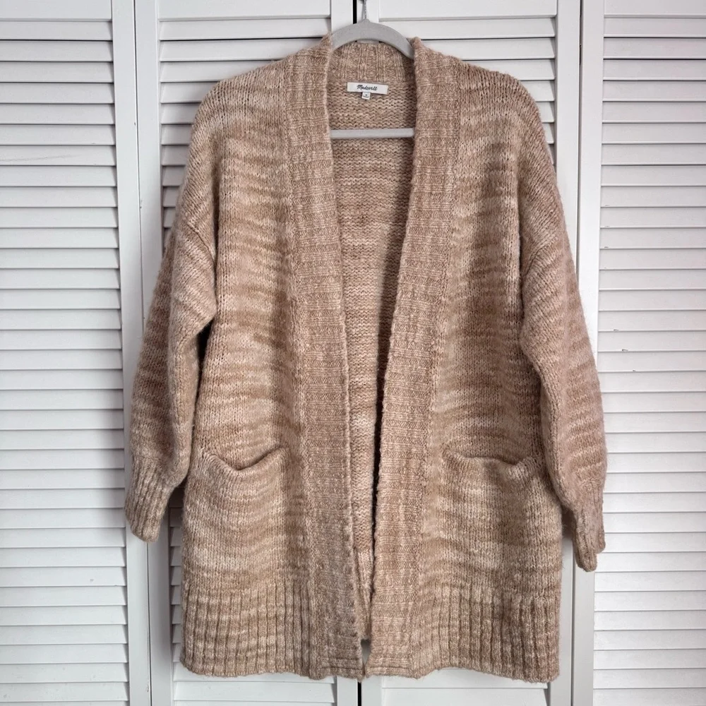 Madewell Wool Space-Dyed Long Oversized Cardigan Sweater Beige Medium